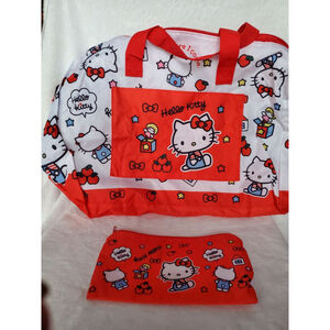 Hello Kitty White and Red Foldable Tote Bag with cute storage/Makeup pouch